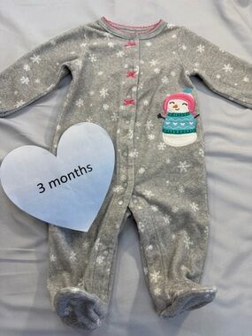 Carter’s - fleece footed  snowman winter sleeper. Size 3 months